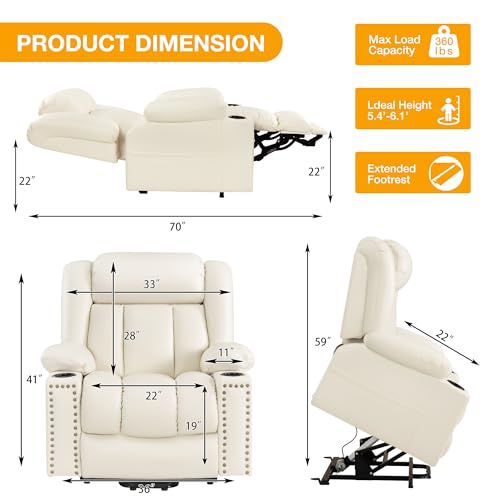 Triple Motor Large Power Lift Recliner Chair for Elderly with Heat and Massage, Lay Flat Lift Chairs for Seniors Infinite Position, Extended Footrest