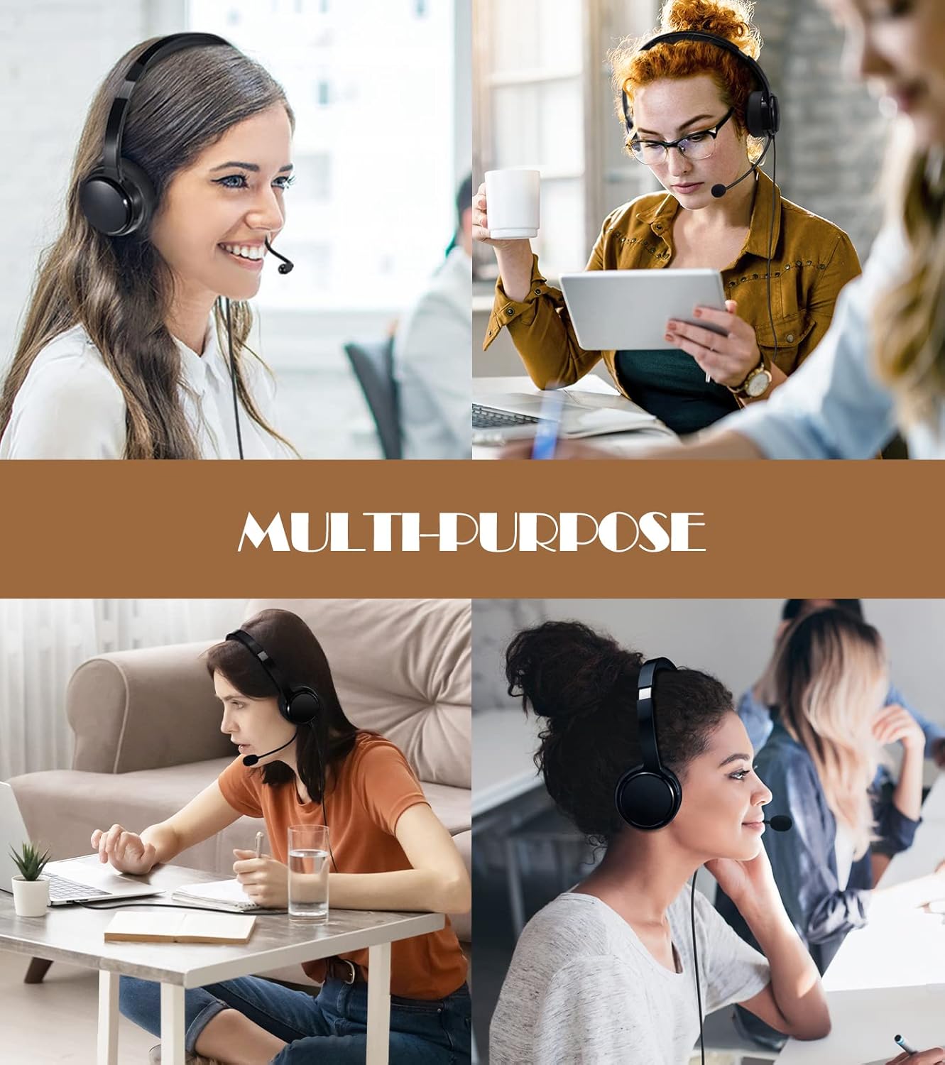 USB Headset with Mic, Headset with Microphone Noise-Cancelling, PC Headset Wired,3.5mm Audio Cable/USB Adapter, Wired Control, for Skype