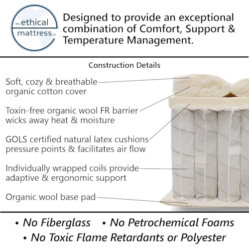 Ethical Mattress CO 10" Toxin-Free Hybrid Mattress, Made in The USA with Organic Cotton, Wool