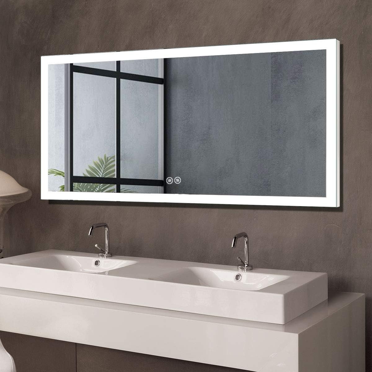 Dimmable LED Bathroom Mirror with Anti-Fog Function, 36x28 in Vertical & Horizontal Mount Illuminated Mirror with Touch Button, CRI>90