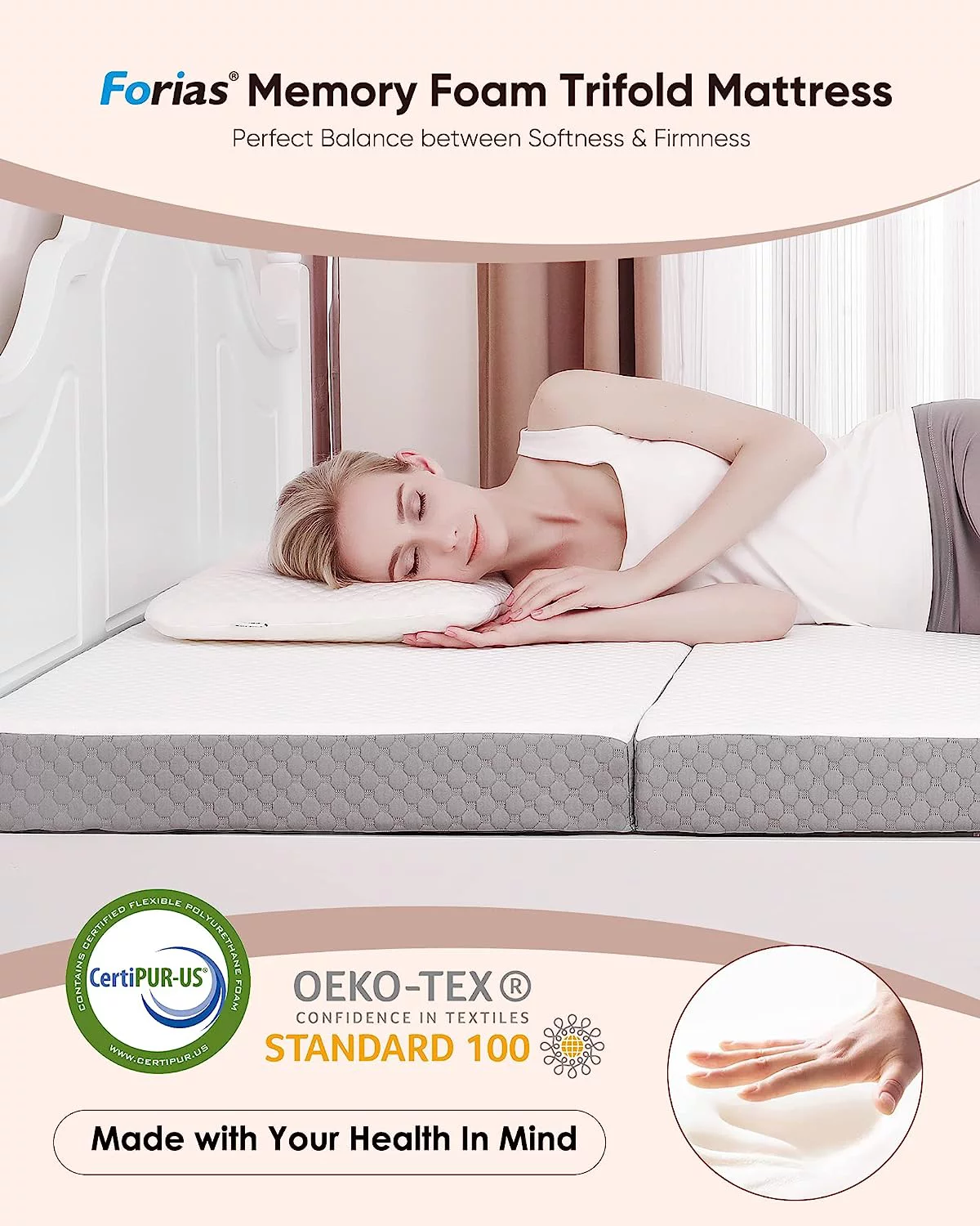 YGDU Folding Mattress Twin Size with Storage Bag, 4 inch Foldable Memory Form Mattress, Trifold Mattress Topper with Washable Cover