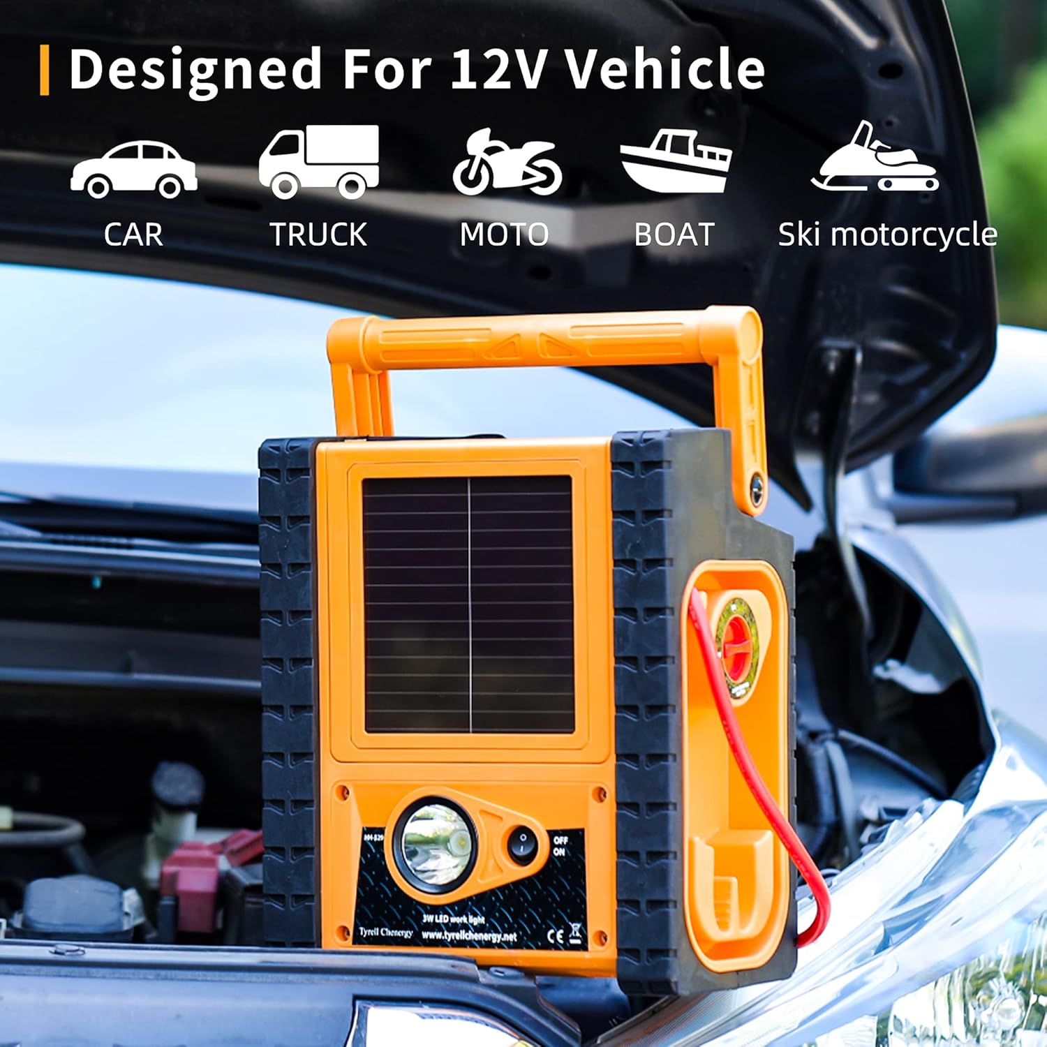 Solar Car Jump Starter 12V 1400 Peak AMPS 8-in-1 Multi Function Power Station with Digital Air Compressor, 400W Inverters, 5V USB Ports