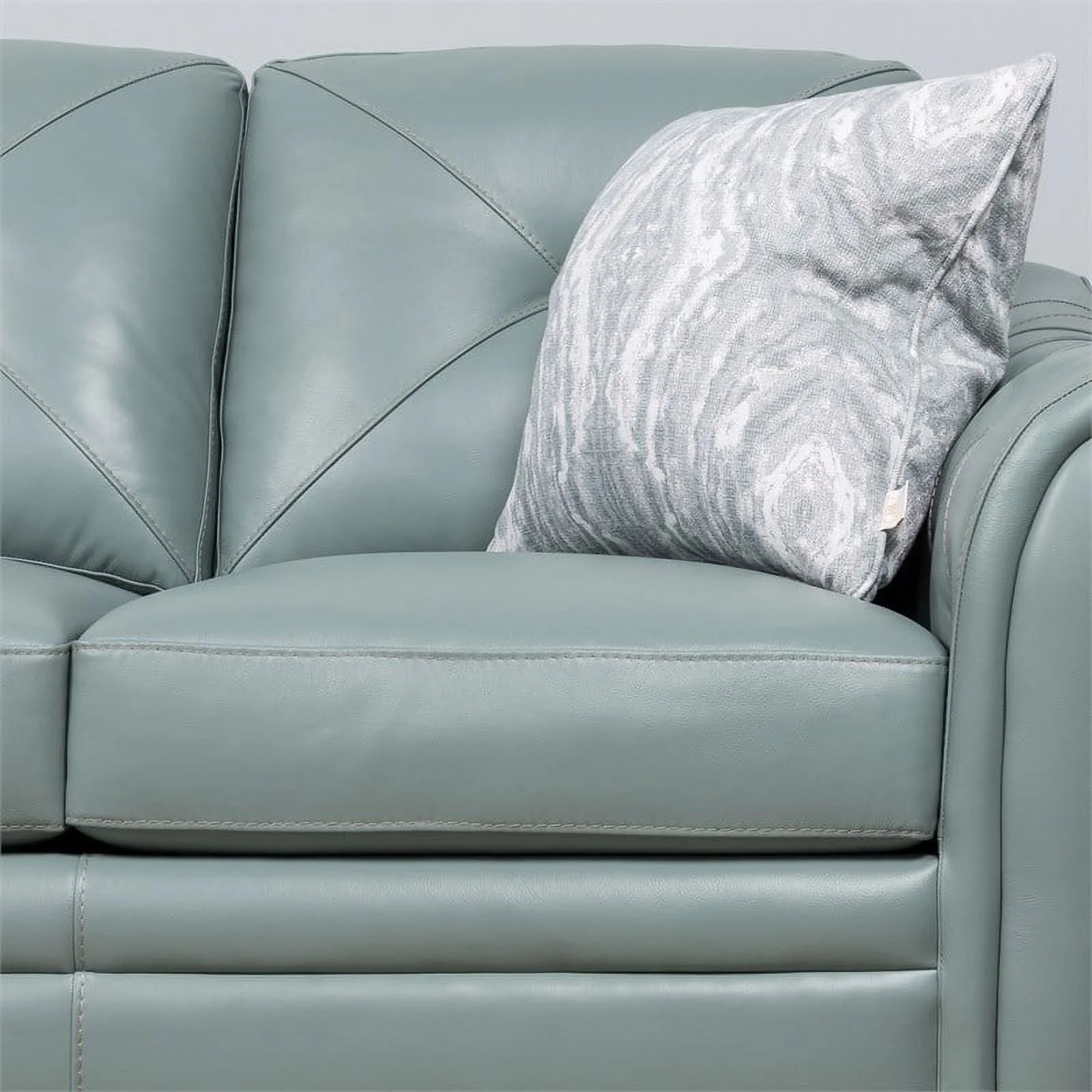 Maklaine 21" Transitional Leather Tufted Fitted Back Sofa in Spa Green