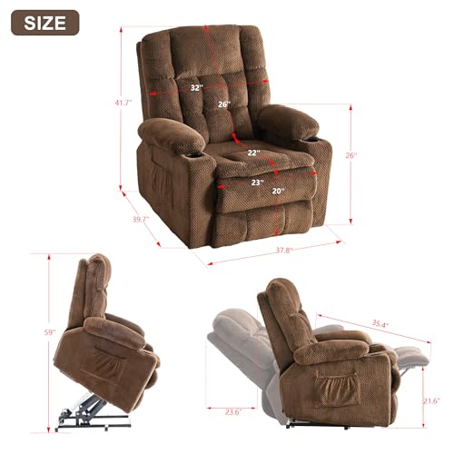 Recliner Chair, Power Lift Chair for Elderly with Massage and Heating, Ergonomic Lounge Chair with 2 Cup Holders Side Pockets