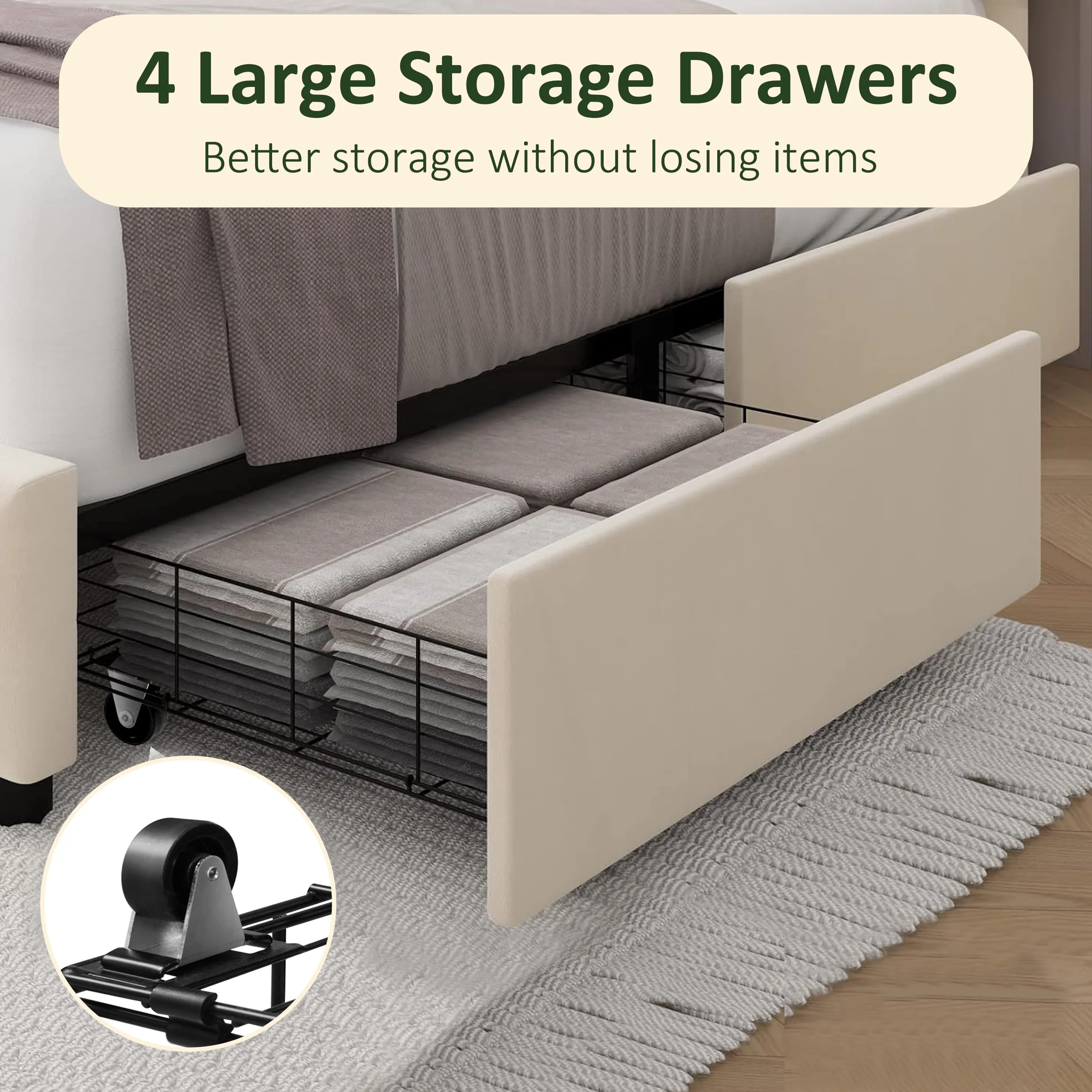 TrumanPick Full Size Storage Bed Frame with 4 Drawers and Adjustable Headboard, Adult, Beige