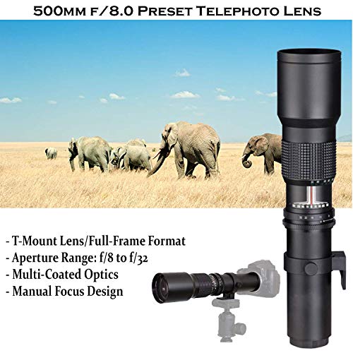 Canon EOS Rebel T7 DSLR Camera with 18-55mm is II Lens + Canon EF 75-300mm f/4-5.6 III Lens and 500mm Preset Lens + 32GB Memory + Filters + Monopod +