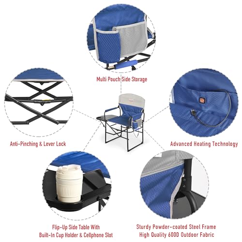 SUNNYFEEL Oversized Camping Directors Chair 2 Pack, Portable Folding Lawn Chairs for Adults Heavy Duty with Side Table,Pocket for Beach, Fishing