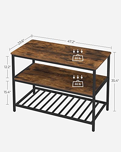 VASAGLE Kitchen Island with 3 Shelves, 47.2 Inches Width Kitchen Shelf with Large Worktop, Stable Steel Structure, Industrial, Easy to Assemble