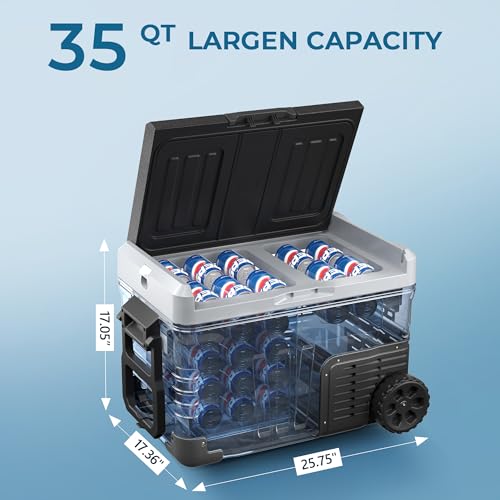 EUHOMY 12 Volt Refrigerator, 37QT(35L) Electric Cooler, Portable Freezer 12V/24V DC 110-240V AC, 12V Fridge -4�H~68�H