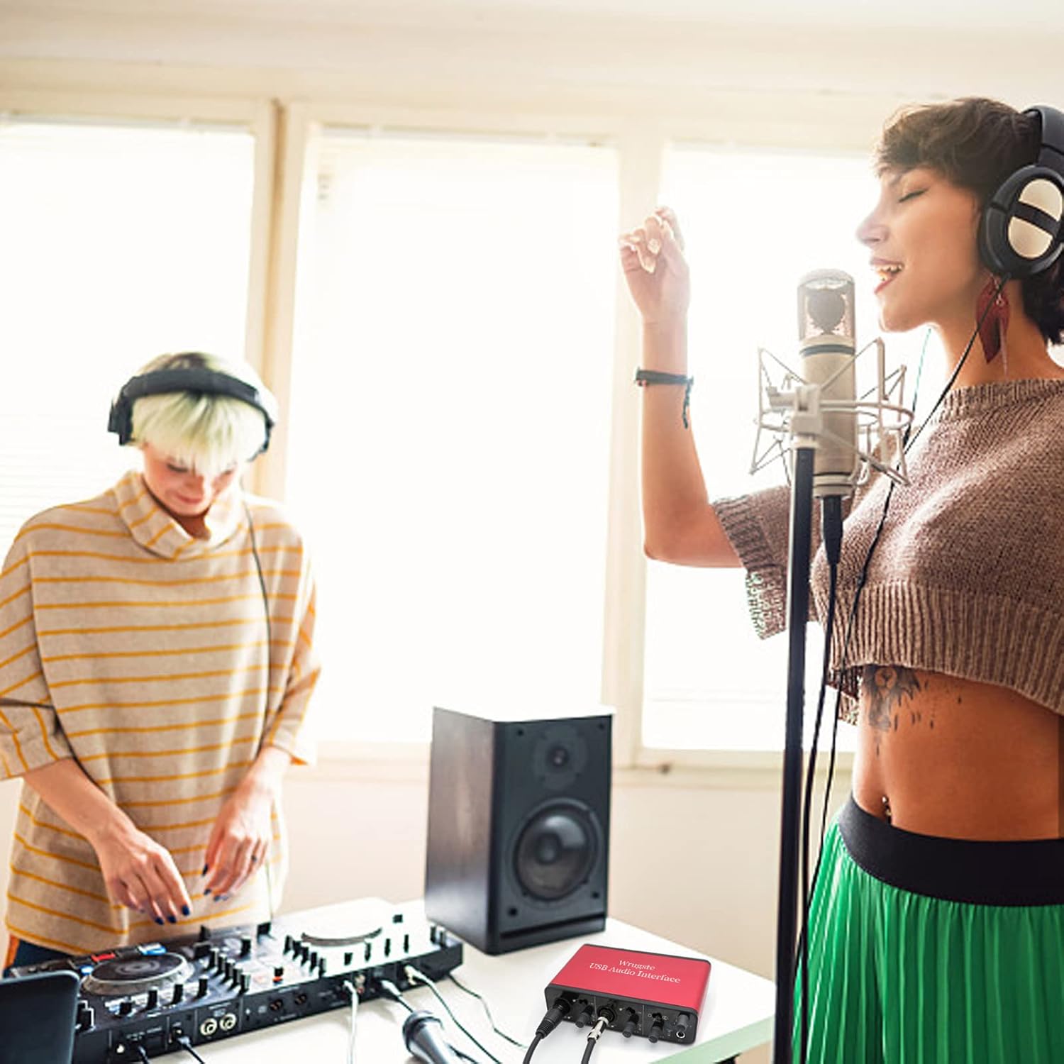 2i2 USB Audio Interface +48V Phantom Power 24Bit/96kHz for Recording Podcasting and Streaming Ultra-low Latency Plug and Play Noise-Free XLR Audio