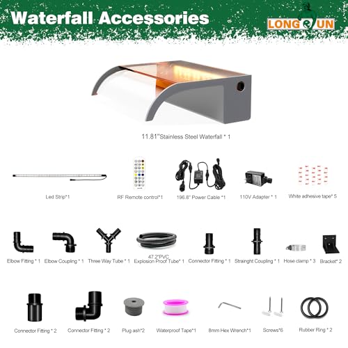 Waterfall Pool Fountain, LONGRUN Waterfall Spillway for Koi Ponds