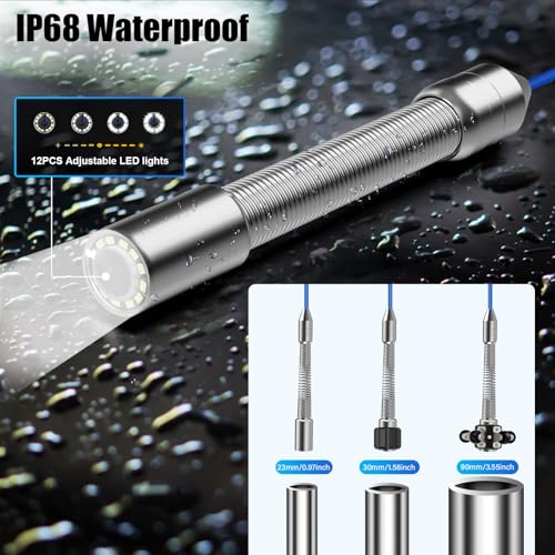 Sewer Camera 100FT/30M Borescopes Plumbing Snake Pipe Inspection Camera DVR & Audio Recorder 22mm with 5600Mah Battery 4.3" IPS Screen 12 LEDs HD
