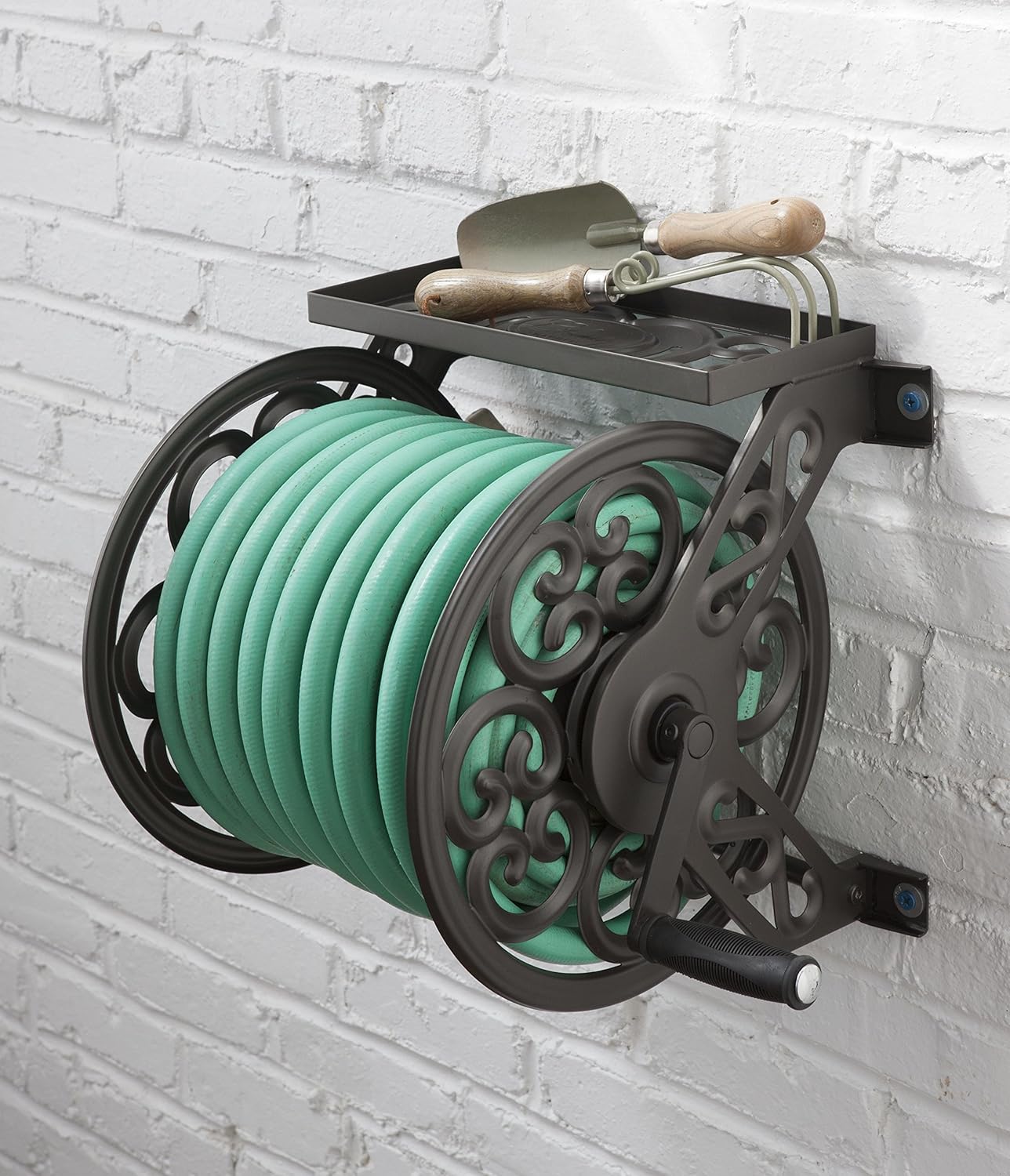 Liberty Garden Products 708 Steel Decorative Wall Mount Garden Hose Reel, Holds 125-Feet of 5/8-Inch Hose - Bronze