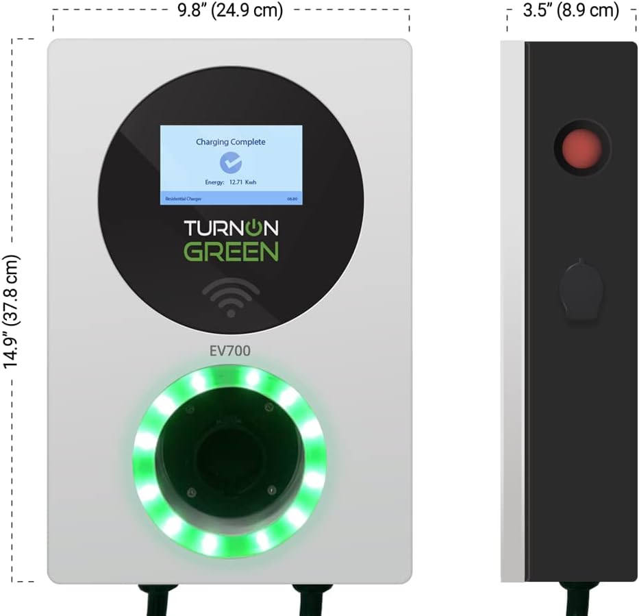 TURNONGREEN EV700 Level 2 Smart Electric Vehicle Charger (EV), 16 to 32 Amp, 240V, WiFi Bluetooth Enabled, with LCD Touchscreen