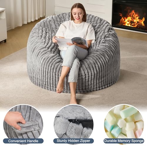 Hobestluk 5ft Bean Bag Chairs for Adults Large Beanbag Chair with Stripe Plush Cover Big Bean Bag Chair for Living Room Bedroom Dorm Office -Black