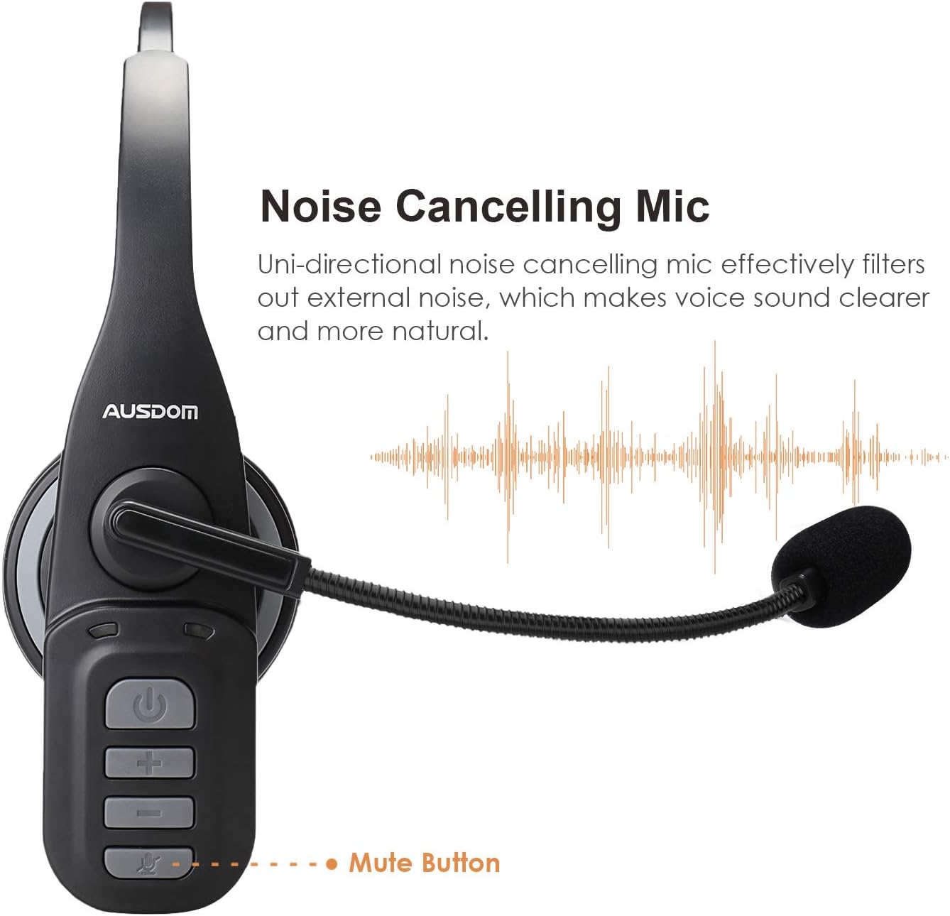 Trucker Bluetooth Headset 5.0 with Microphone, AUSDOM BW01 Noise Cancelling Wireless Headphone