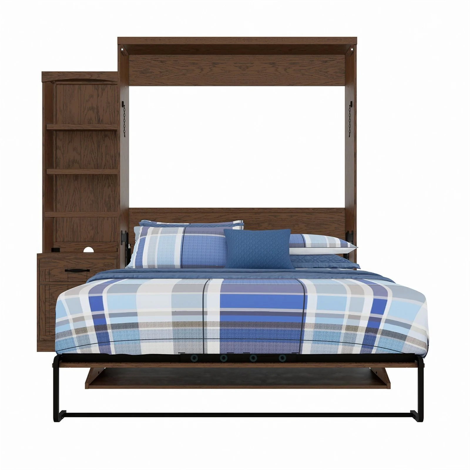 RoomAndLoft Cape Cod Wood Queen Murphy Wall Desk Bed & Shelf Storage in Brown