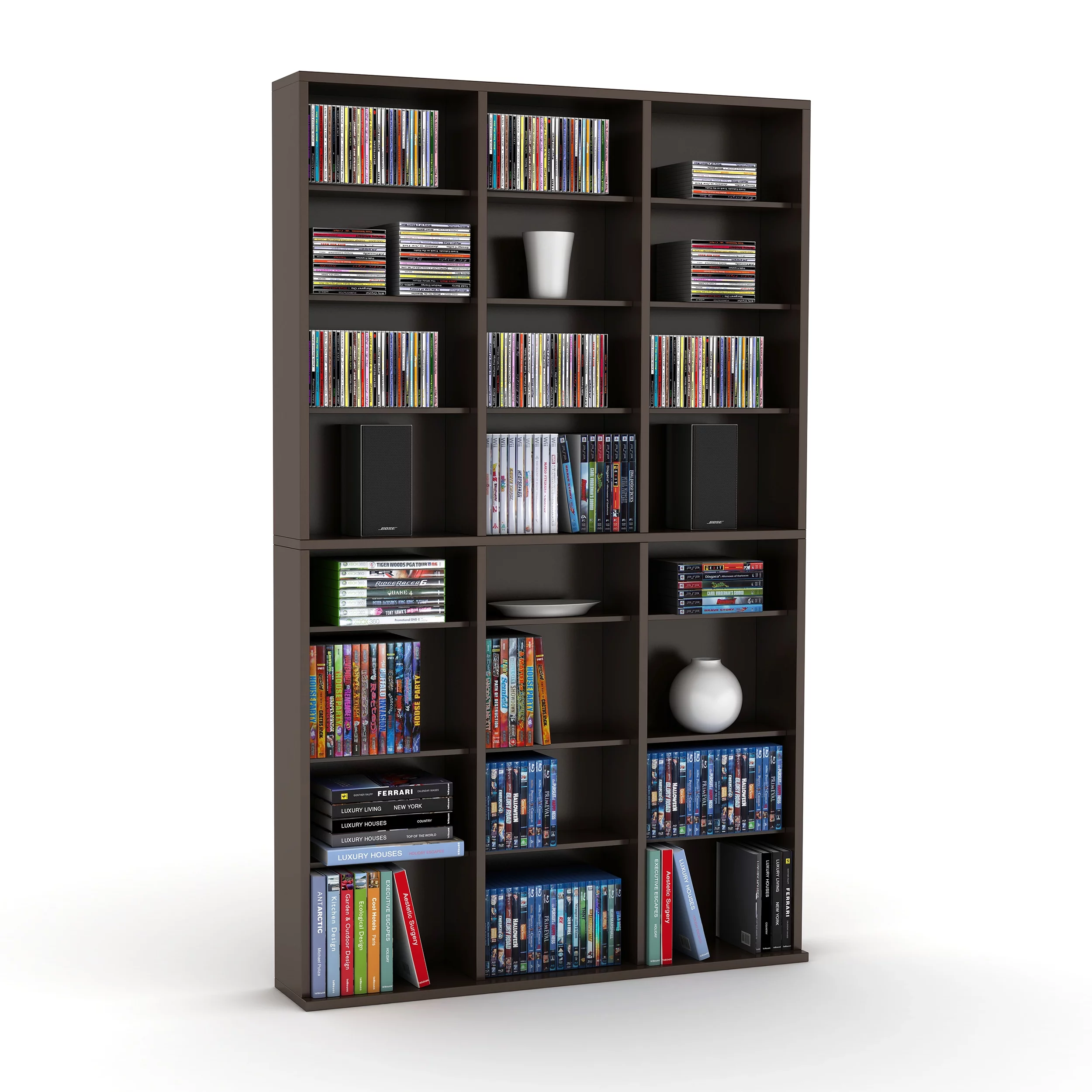 Atlantic 37x60 Oskar Adjustable Wood Media Storage Shelf Bookcase, Espresso