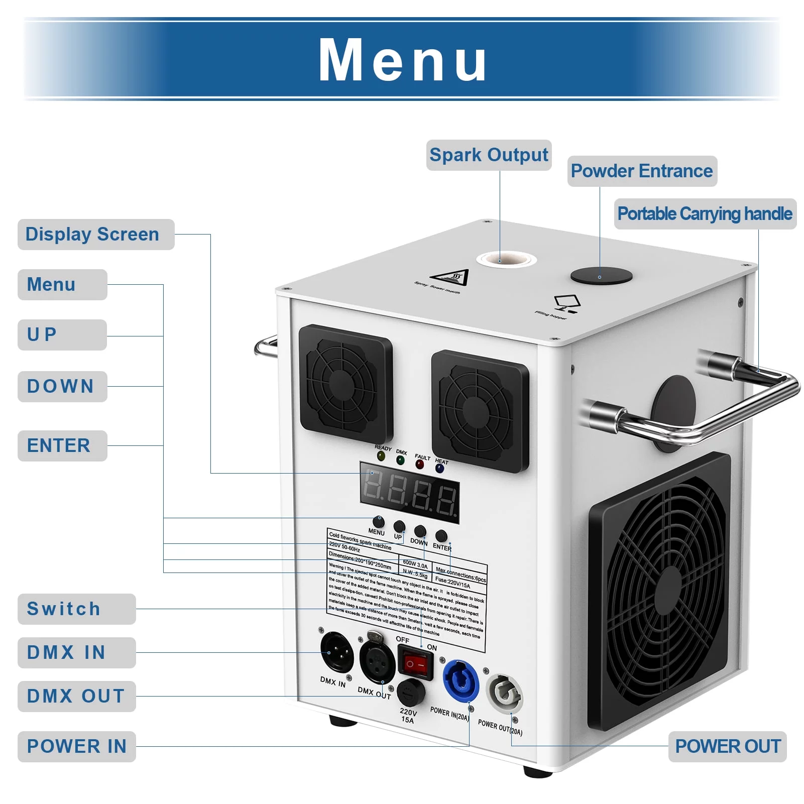 Cold Spark Machine 3-16FT Adjustable Stage Special Effect Machine with Wireless Remote Control DMX Low Noise Stage Equipment for Wedding DJ Disco