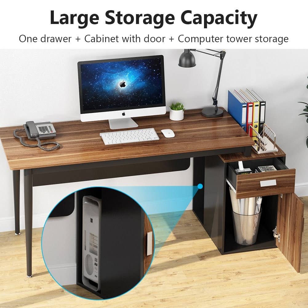 55 inch Computer Desk Modern Office Desk with Drawers and Storage Cabinet - Multi