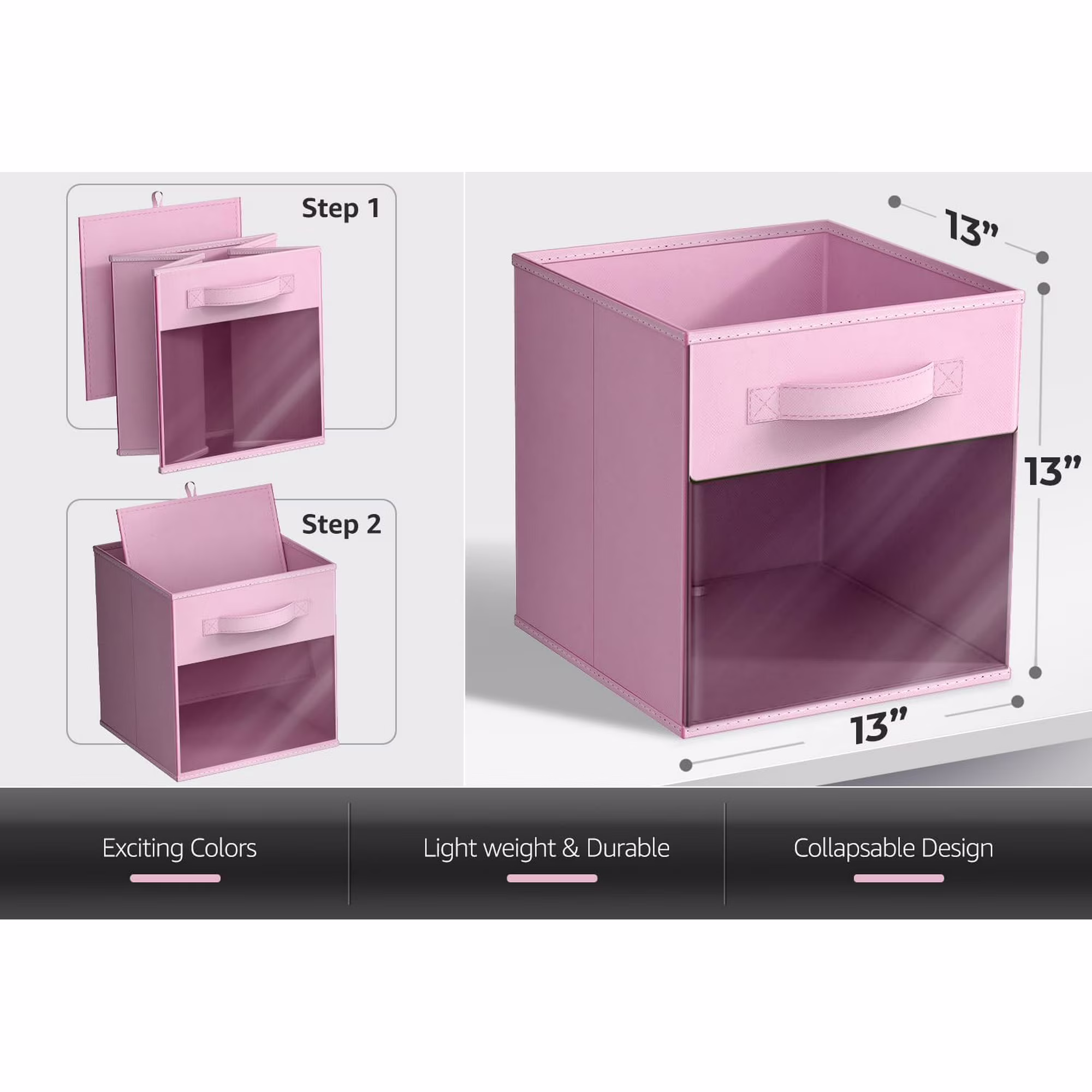 13 Inch Foldable Storage Bins with  Window - 6 Pack Fabric Baskets for Clothes, Toys &amp; Books