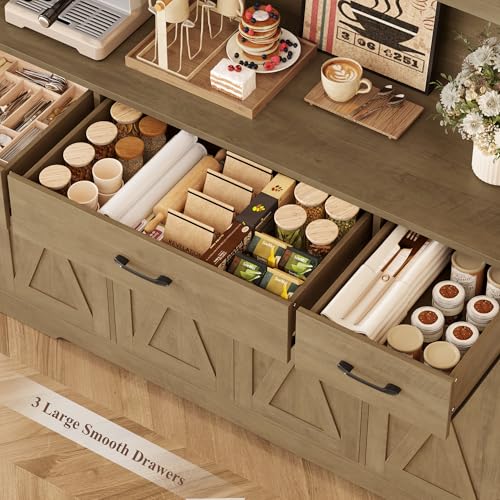 HOSTACK 71" Tall Kitchen Pantry Storage Cabinet with Charging Station, 55" Wide Kitchen Hutch Cabinet with Large Countertop