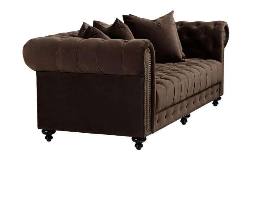 Jules 90"W Chocolate Brown Velvet Tufted Chesterfield Sofa