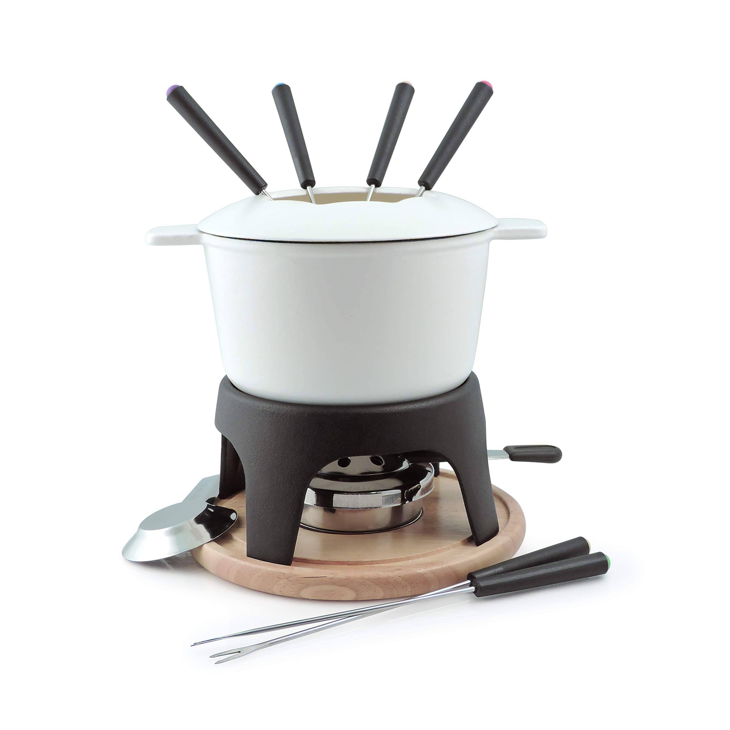Swissmar Sierra 11 Piece Cast Iron Fondue Set, Matte White