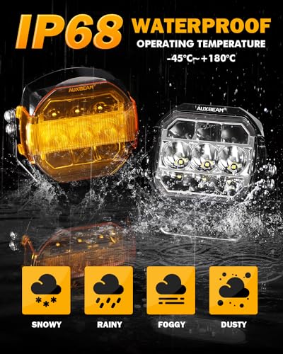 Auxbeam V-MAX Series 72W LED Pod Driving Lights, 4x2.5 Inch Rectangle Side Shooter Offroad Cube Spotlights with Amber DRL