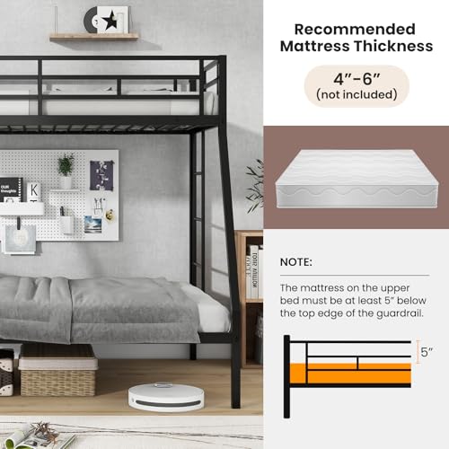KOMFOTT Twin Over Full Bunk Bed with Trundle, Heavy-Duty Metal Bunk Bed Frame with Guardrail & 2 Ladders, Space-Saving Bunk Bed for Kids/Teens/Adults