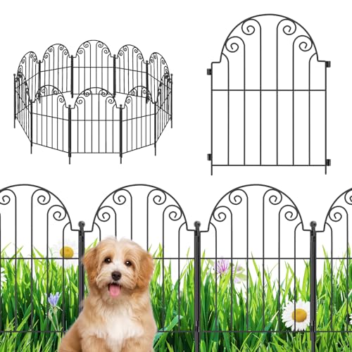 Decorative Garden Fence 10 Panels, No Dig Rustproof Metal Fencing 25ft Long Animal Barrier Border for Dog