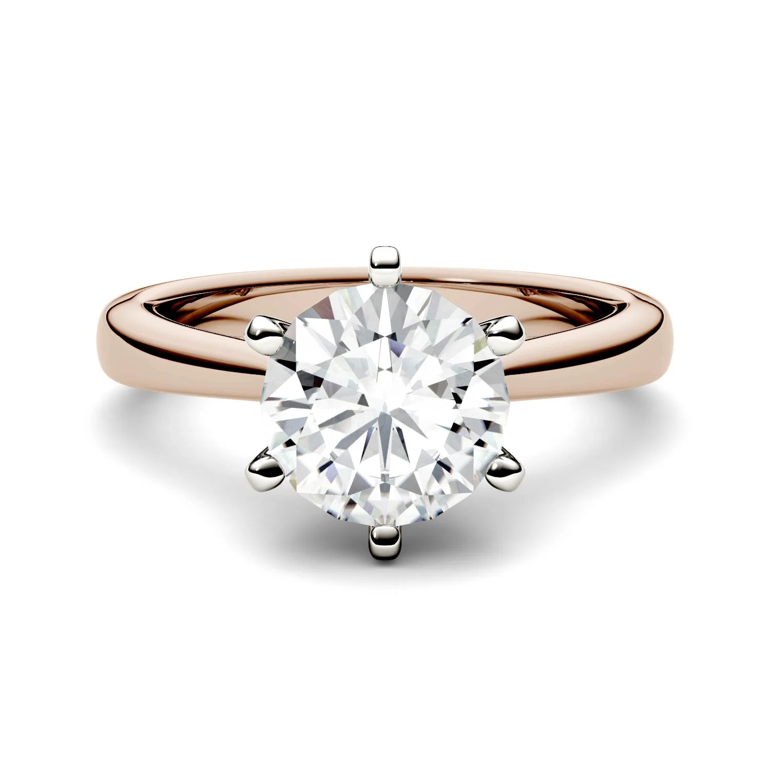14K Rose Gold Moissanite by Charles & Colvard Round Solitaire Engagement Ring 1.90 DEW