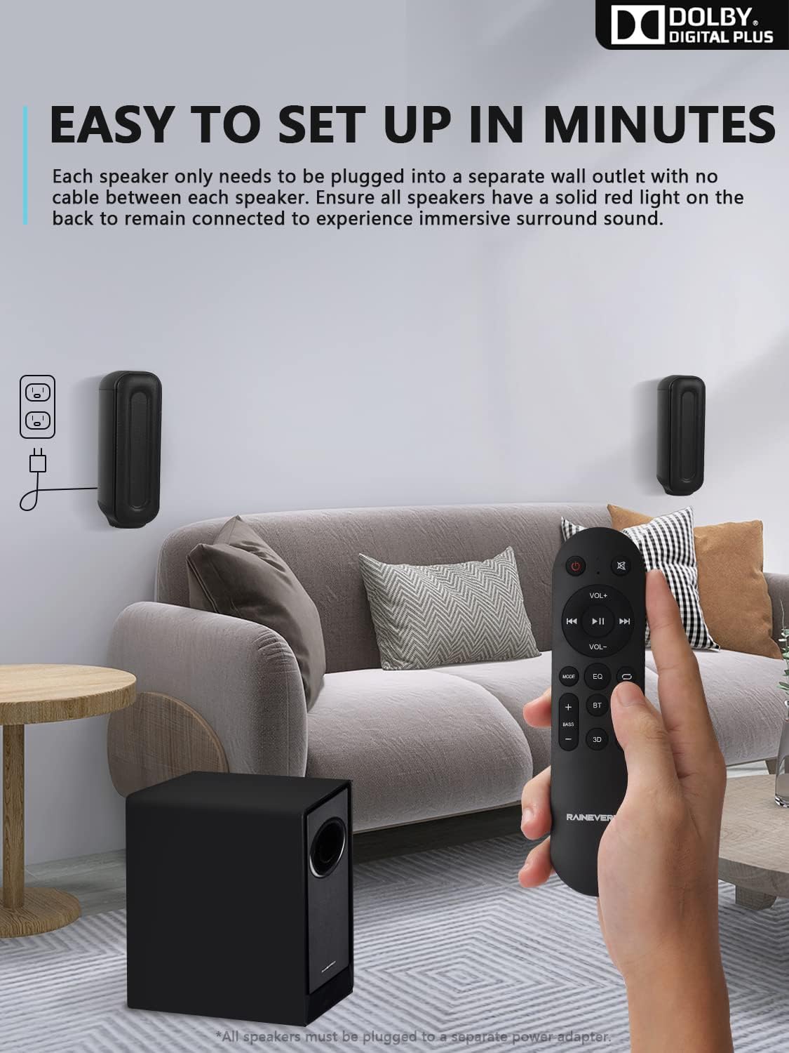 5.1 CH Surround Sound Bar with Dolby Audio, Sound Bars for TV, Wireless Subwoofer & Rear Speaker, Dolby Digital Plus, Bluetooth 5.3
