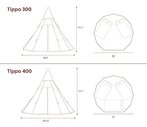 S'more Canvas Bell & Teepee Camping Tent, Water Resistant, Hot Tent with Stove Jack, 4 Season Outdoor Glamping Tent