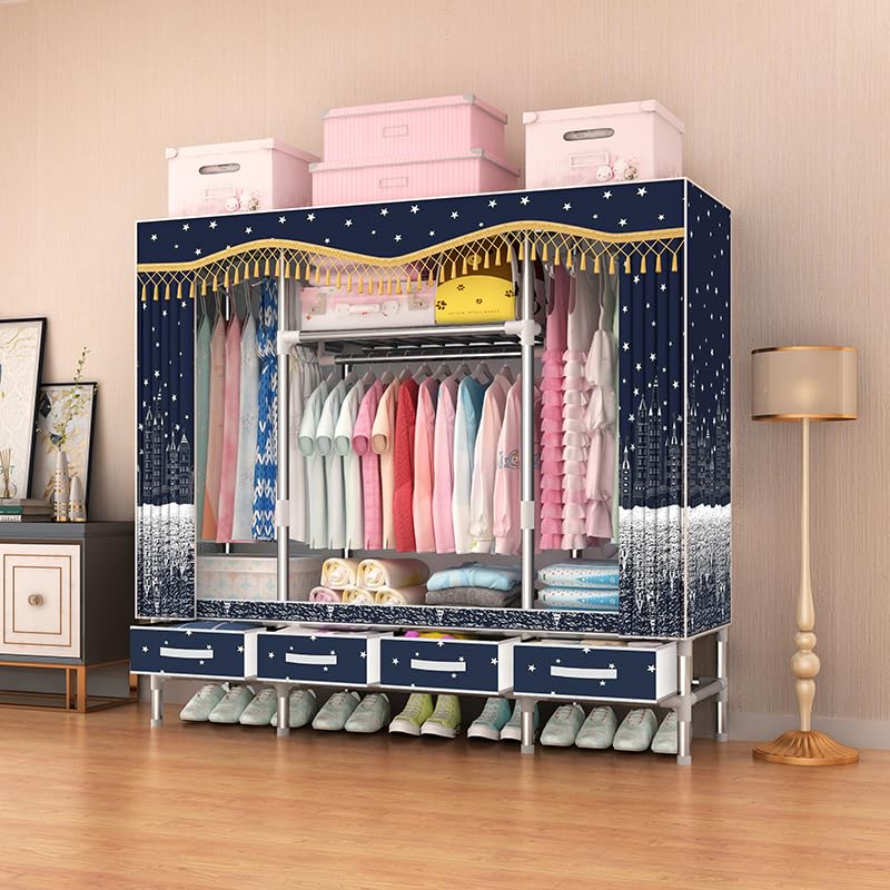 Heavy Duty Portable Wardrobe Closet with Drawers Steel Frame 25MM Steel Pipes Portable Clothes Storage Organizer Multi-Tier Shelves Dustproof Fabric