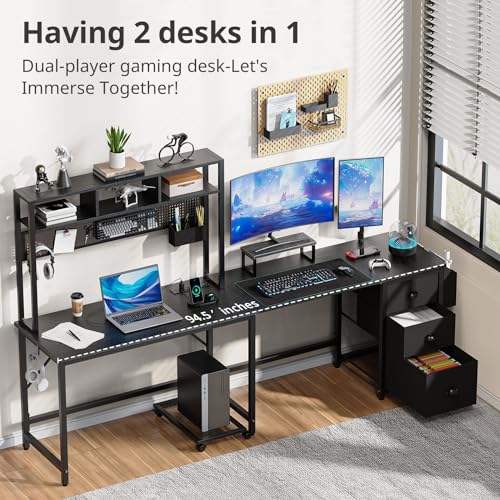 DOMICON L Shaped Gaming Desk 94.5" Computer Desk with Pegboard & Shelves & Drawers