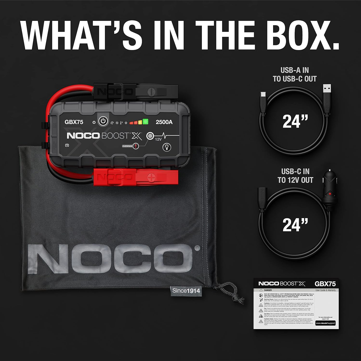 NOCO Boost X GBX75 2500A 12V UltraSafe Portable Lithium Jump Starter, Car Battery Booster Pack, USB-C Powerbank Charger