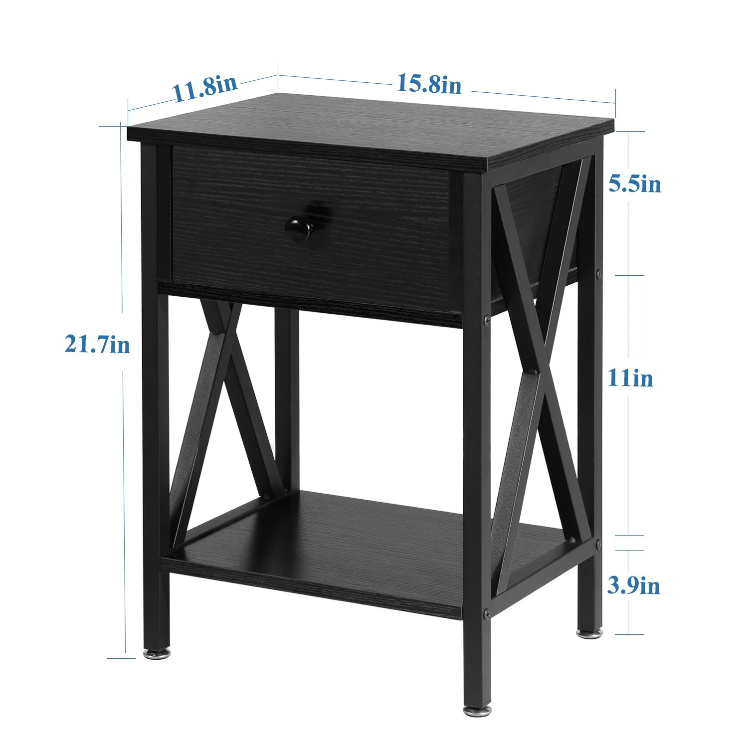 3-Piece Bedroom Sets, Twin Size Metal Bed Frame and 2 Black Nightstands