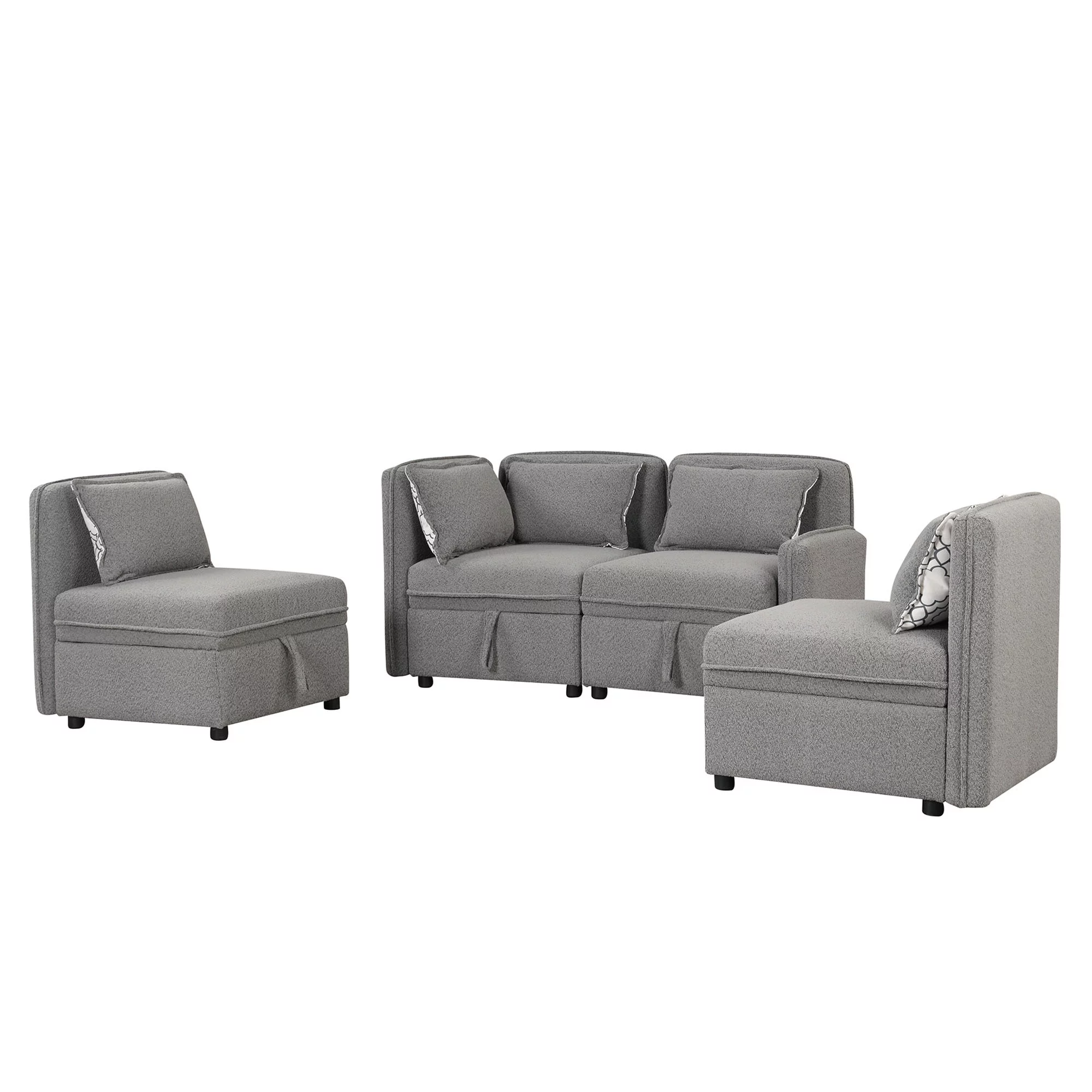 122.8" Convertible Modular Minimalist Sofa Free Combination 4 Seater Sofa Chenille Fabric Sectional sofa with 5 Pillows for Living Room, Office