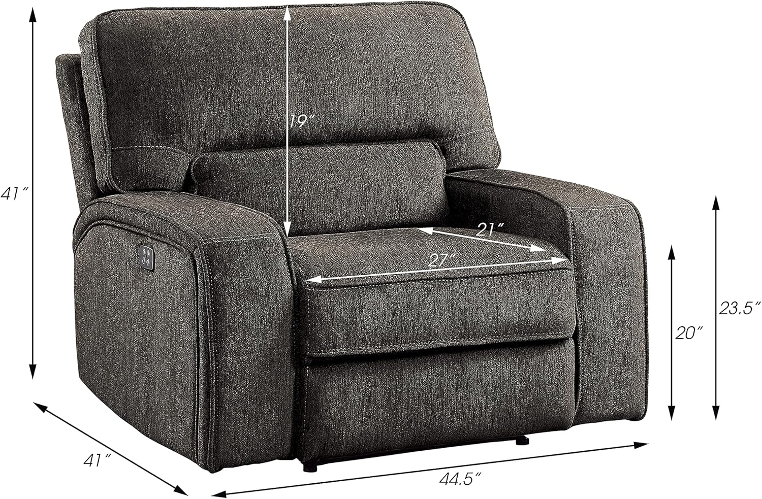 Lexicon Atherton 3-Piece Chenille Fabric Power Reclining Living Room Sofa Set, Chocolate