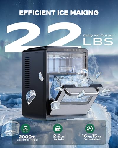 Silonn Crescent Ice Maker Countertop, Slow Melting & Crystal-Clear Ice, Self-Cleaning Ice Machine with Adjustable Ice Thickness & Timer Function