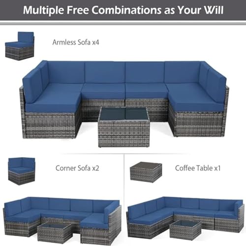 U-MAX 7 Piece Outdoor Patio Furniture Set, PE Rattan Outdoor Wicker Sectional Furniture Chair Set with Cushions and Tea Table