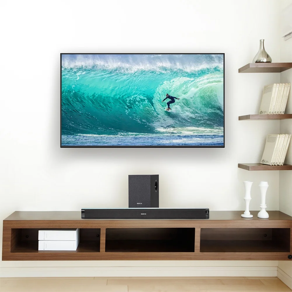 TCL 65S455 65" Class 4-Series 4K UHD HDR Smart Roku TV Bundle with Deco Gear Home Theater Soundbar with Subwoofer, Wall Mount Accessory Kit