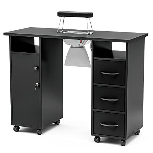 Paddie Manicure Table Nail Desk for Technician, Acetone Resistant Nail Tech Table Nail Table Station w/Dust Collector, Wrist Cushion