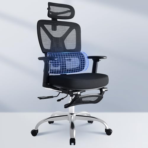 FLEXISPOT ErgoX Premium Ergonomic Office Chair with Footrest- Adjustable 3D Armrests, Dynamic Lumbar Support, Recline & Tilt Function, Mesh Seat