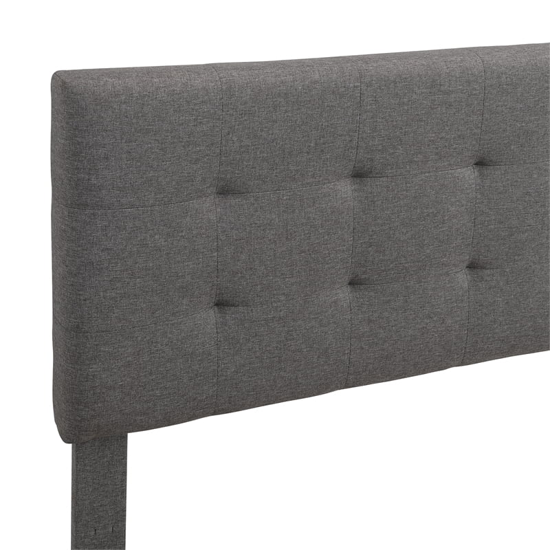 CRO Decor Upholstered Platform Bed with Tufted Headboard Gray Linen Fabric Queen