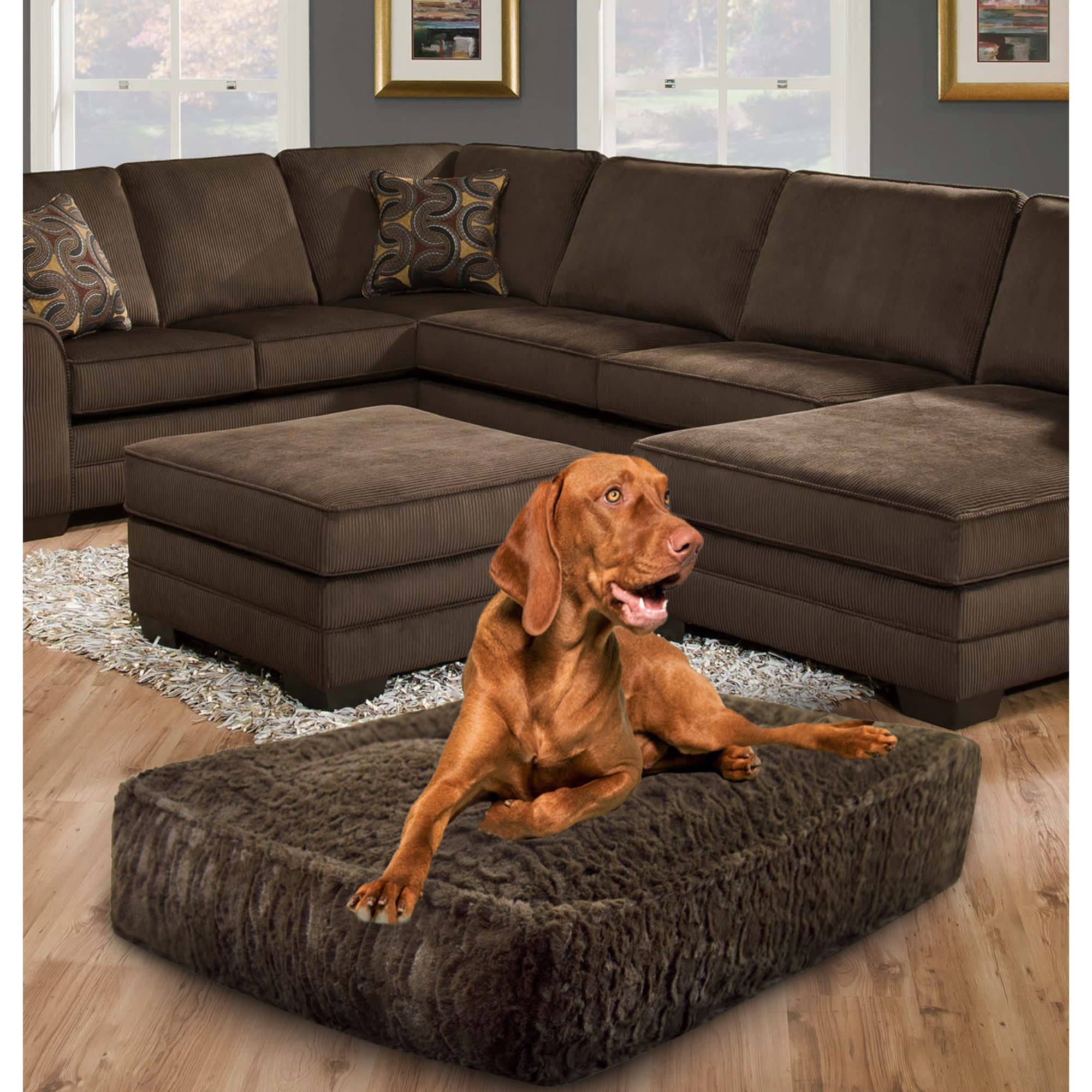 Bessie + Barnie Luxury Extra Plush Faux Fur Animal Print Rectangle Dog u0026 Cat Bed, Serenity Brown, Medium