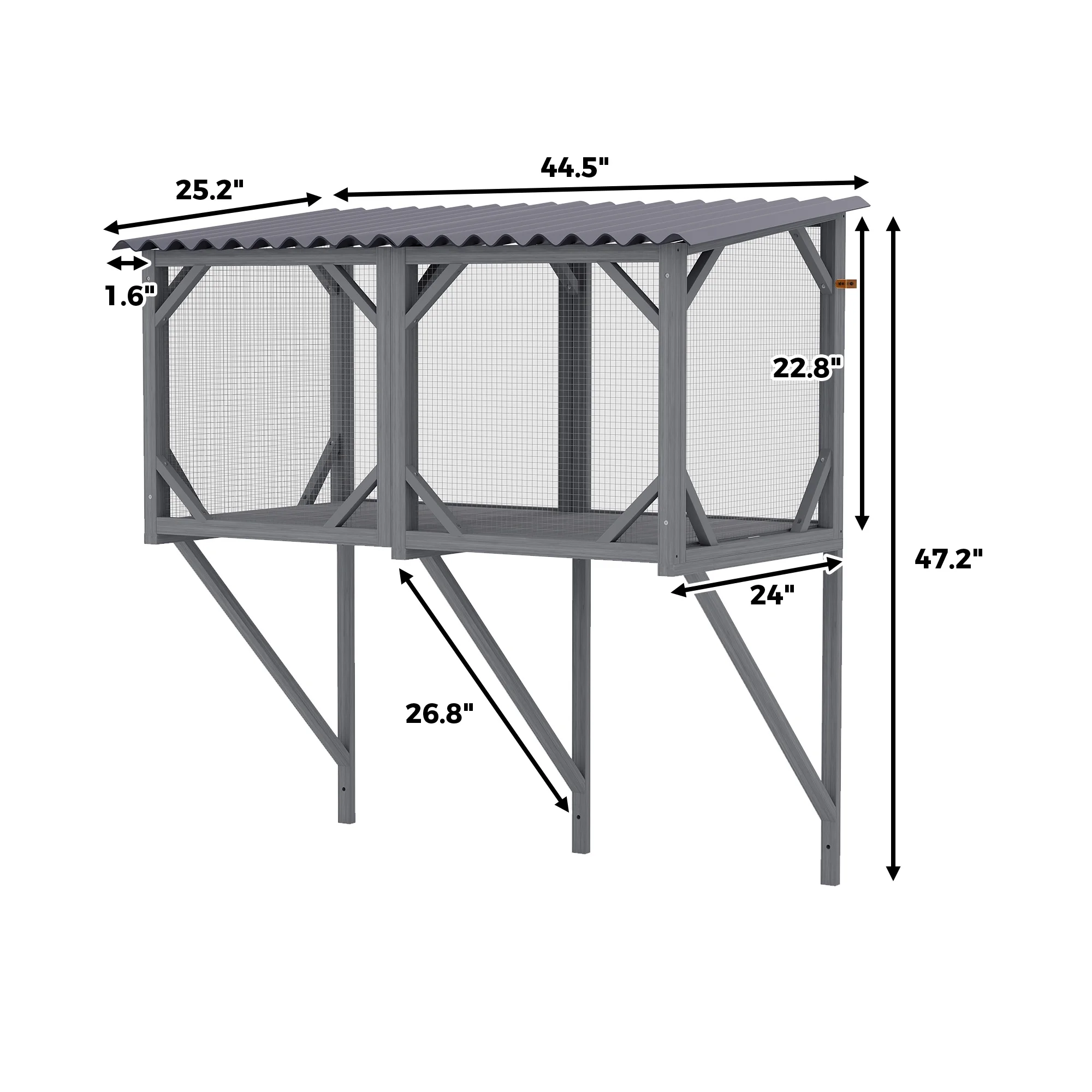 Montary Catio Outdoor Cat Enclosure with Window Access, 4-Tier Cat House with Wheels, Waterproof Roof &amp; Resting Box, Large Gray Cage