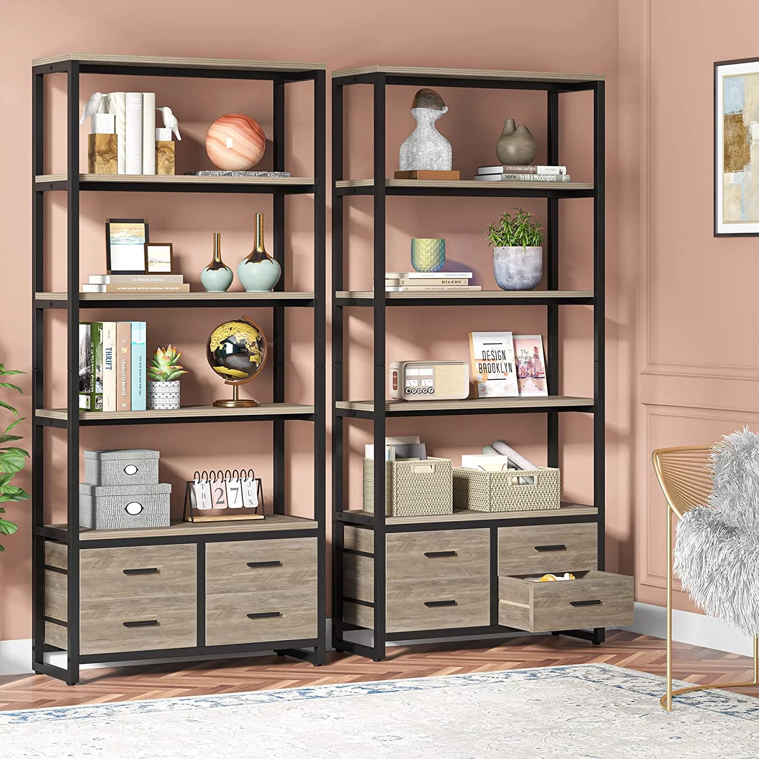 Tribesigns 70.9" Tall Bookshelf, Etagere Bookcase with 4 Drawers