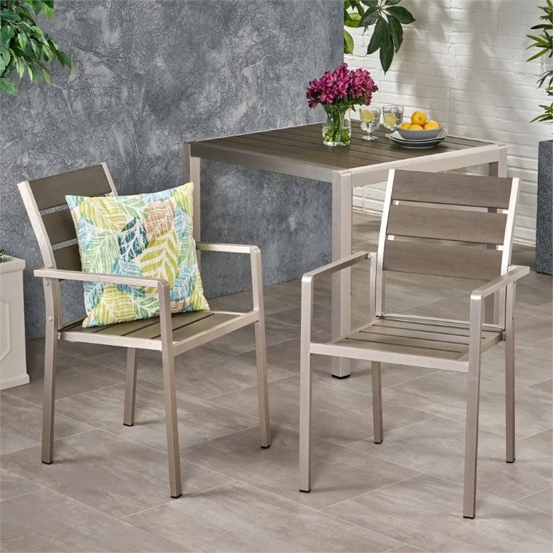 Noble House Cape Coral Outdoor Aluminum Dining Chair in Gray (Set of 2)